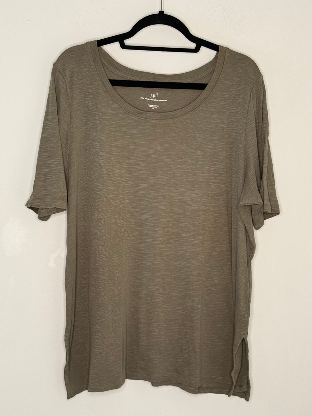 J.Jill Olive Green Pima Cotton Scoop Neck Elbow Sleeve Oversized Slub T-shirt XL